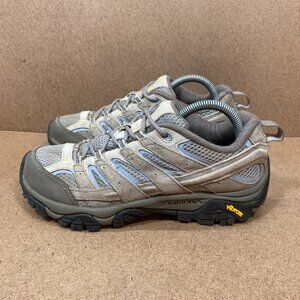 Merrell Womens Moab 3 Vent Hiking Shoes Size 9.5 Vibram Sole Beige & Blue